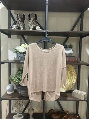 Women's Lightweight Scoop Neck Long Sleeve Top - Beige